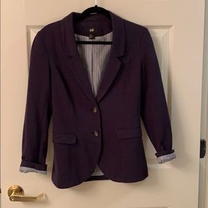 Comfy navy blue blazer with brown elbow pads